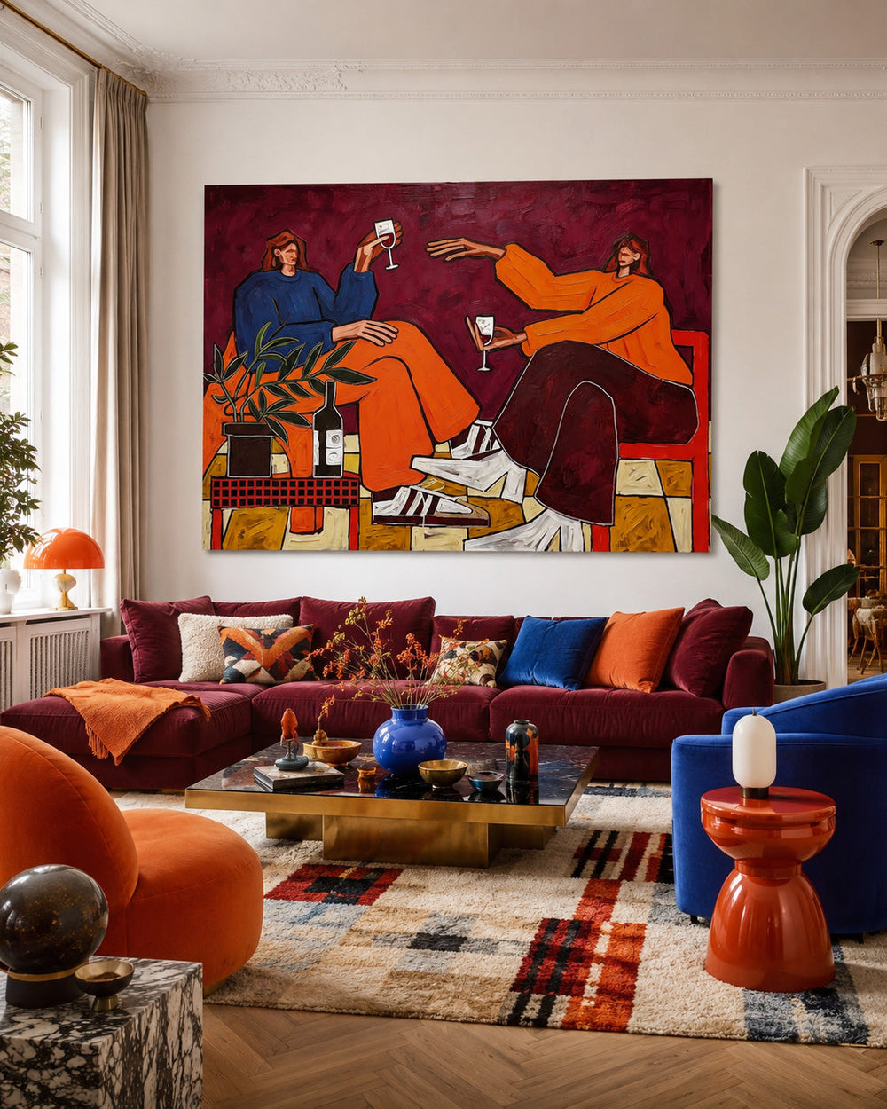 Modern Friends Portrait Painting With Wine For Living Room Wall Art Decor