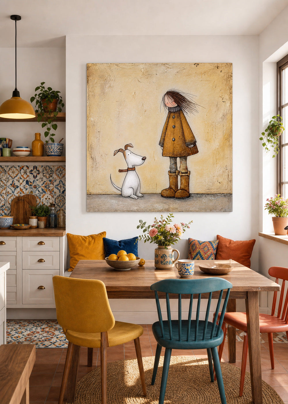 Heartwarming Animal Art Square Painting Of Dog And Owner For Living Room Decor