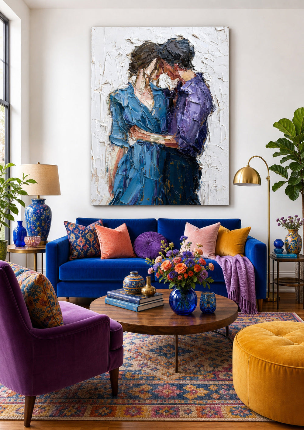 Expressive Couple Portrait Painting With Thick Texture For Romantic Home Decor