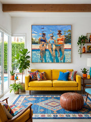 Original Oil Painting Of Underwater Figures With Expressive Light Effects