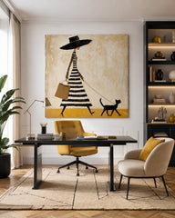 Chic Minimalist Fashion Art Of Woman With Cat For Modern Living Room Decor