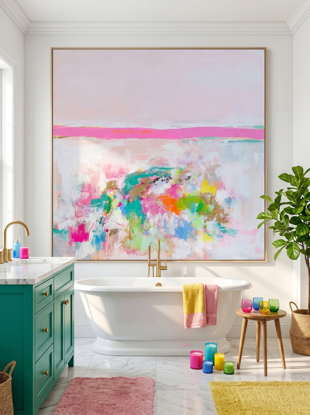 Square Abstract Ocean Art With Expressive Brushstrokes For Lounge Walls