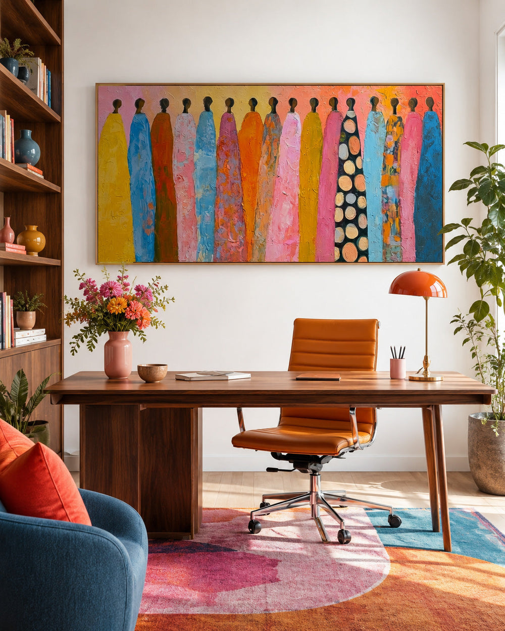 Handmade Textured Canvas Art With Bright Colors And Human Figures