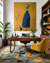 Abstract People Painting With Frog Minimalist Gold Blue Wall Art For Living Room