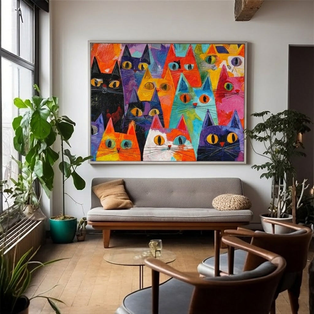 Modern Expressionist Cat Painting With Rich Texture And Bold Colors For Wall Art