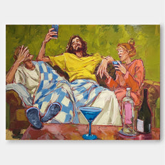 Large Canvas Wall Art Depicting A Casual Party Scene For Lounge And Bar