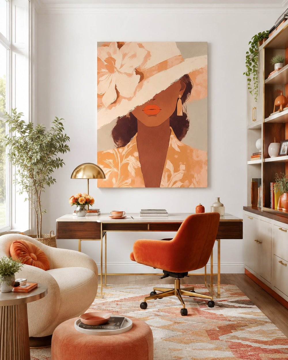 Retro Vintage Style Wall Art Featuring Stylish Lady With Hat And Earrings