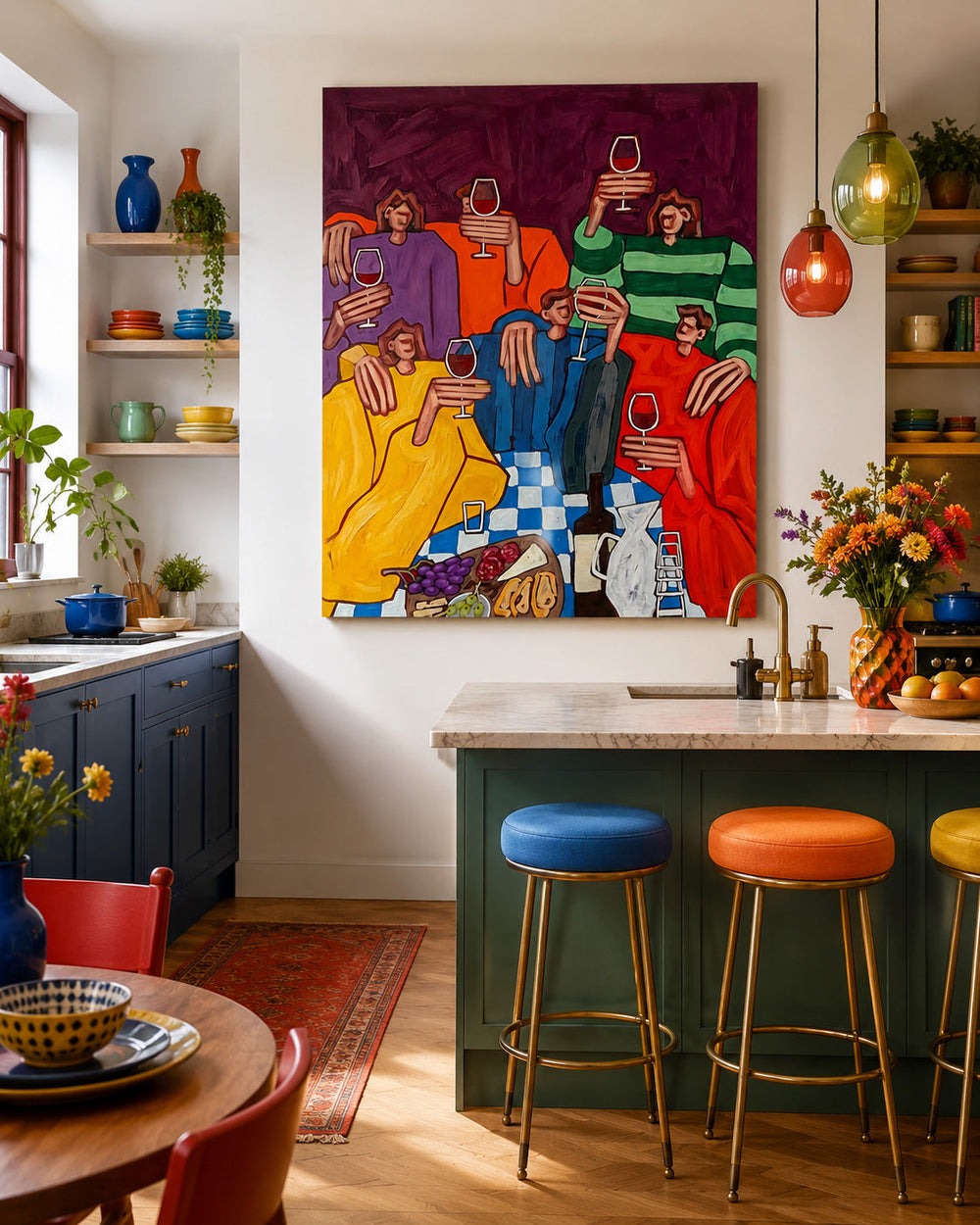 Colorful Group Portrait Artwork Depicting A Lively Dinner Party Scene
