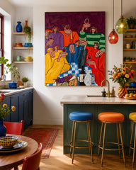Colorful Group Portrait Artwork Depicting A Lively Dinner Party Scene