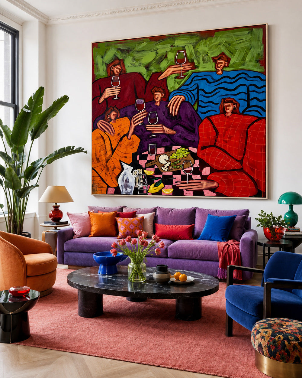 Modern Pop Art People Painting With Bright Colors For Lounge Wall