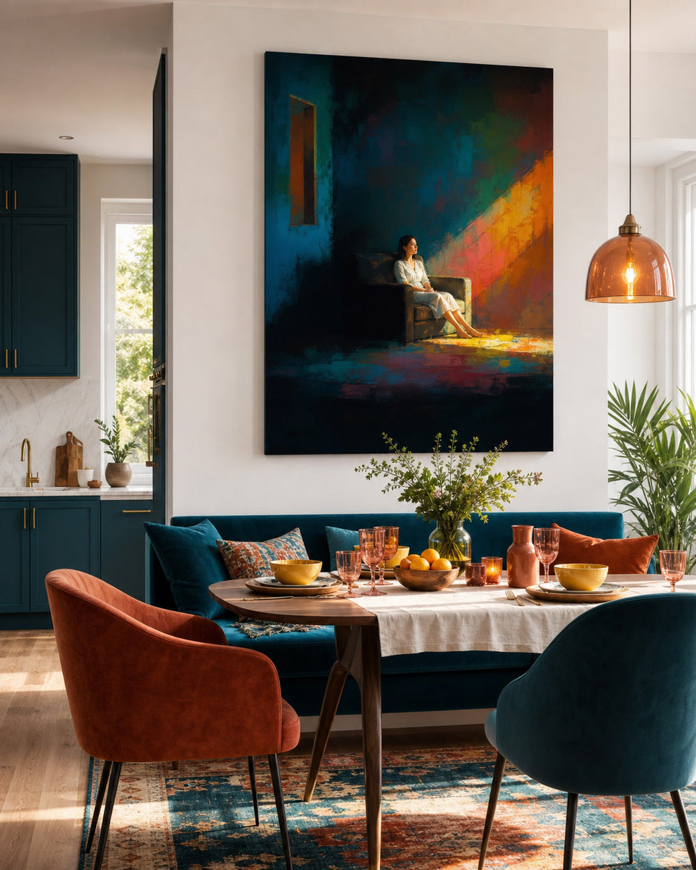 Expressive Woman Painting With Dramatic Light And Shadow For Modern Living Room Decor