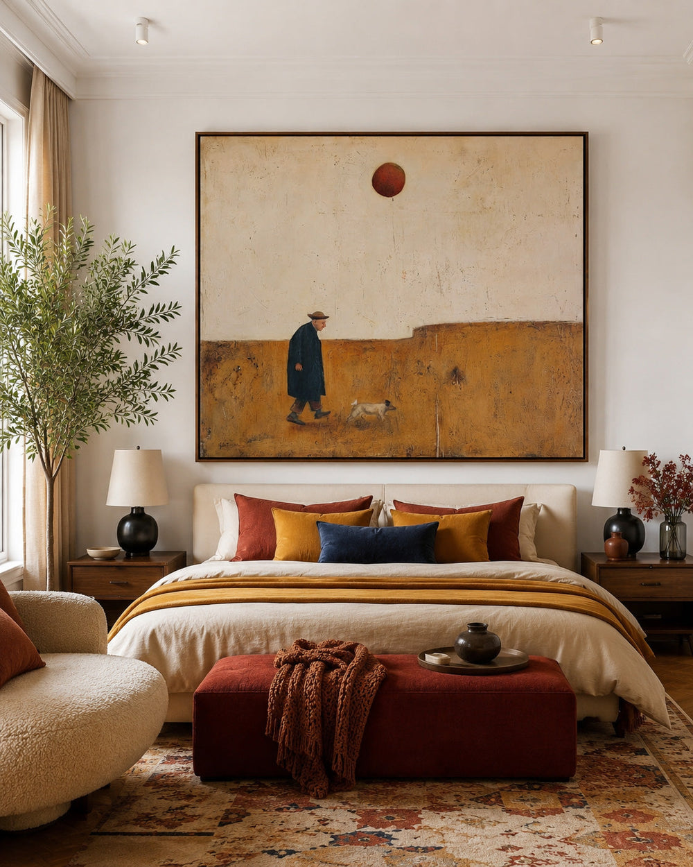 Solitary Journey Original Oil Painting Beige And Brown Tones For Living Room