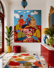 Original Expressionist Oil Painting Of Friends Picnic Scene On Canvas