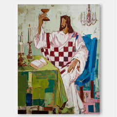 Original Hand Painted Canvas Art Featuring A Solemn Figure In Retro Colors For Unique Home Interior Design