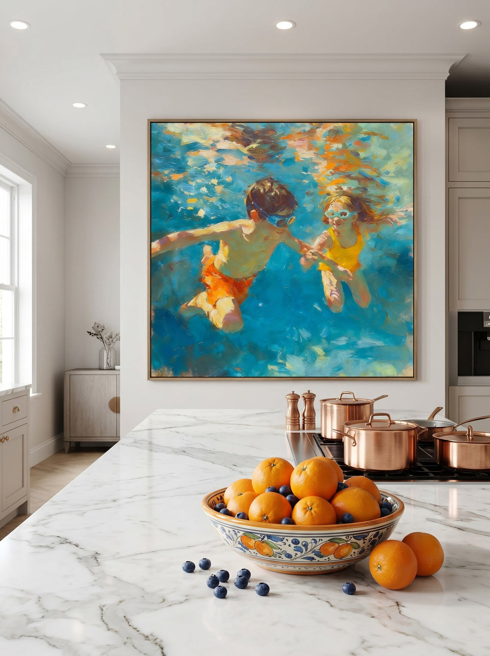 Vibrant Underwater Kids Swimming Art For Family Home Decor