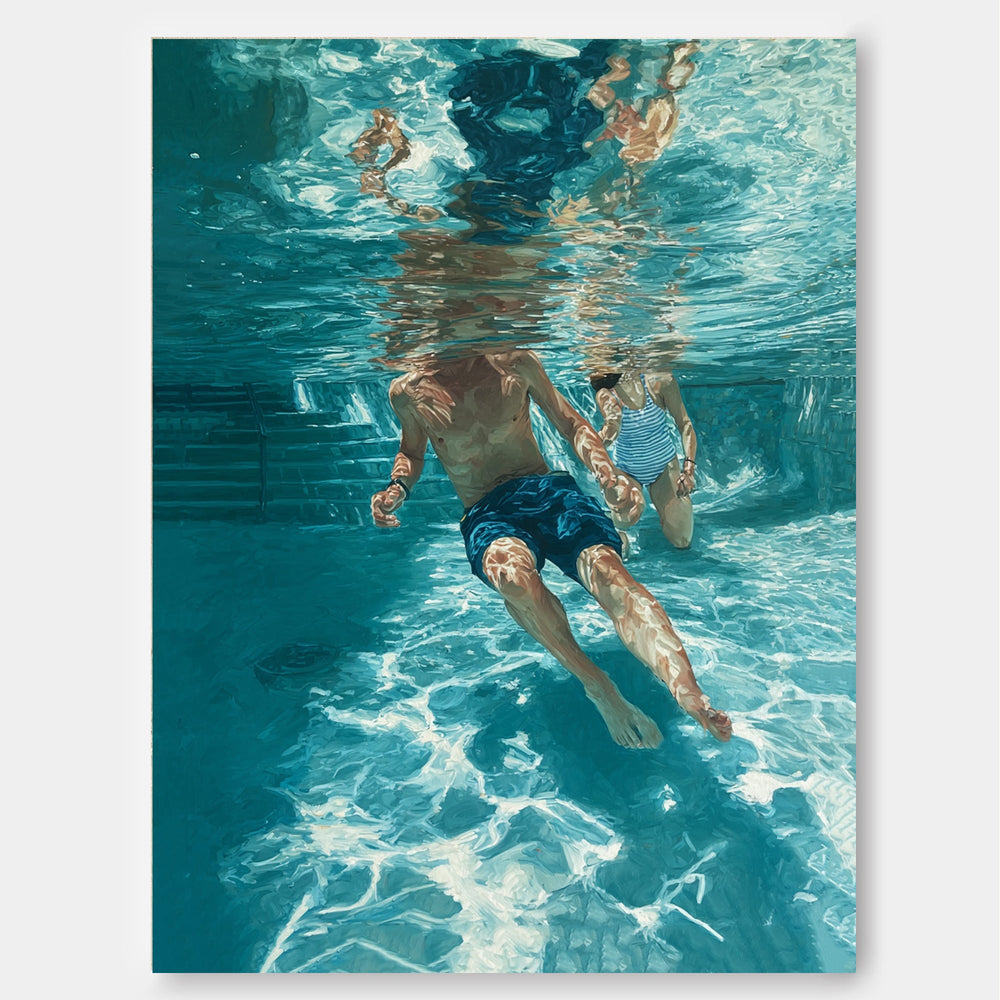 Summer Sports Swimming Scene Original Painting For Beach House Interior
