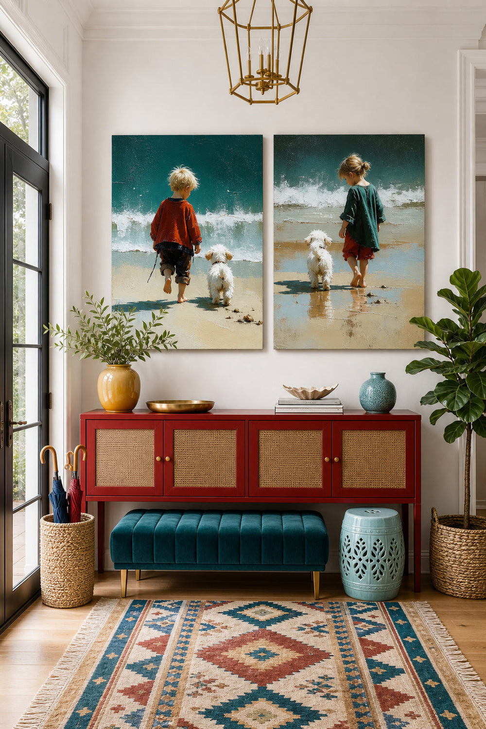 Modern Two Piece Wall Art Set Featuring Kids And Pets For Nursery
