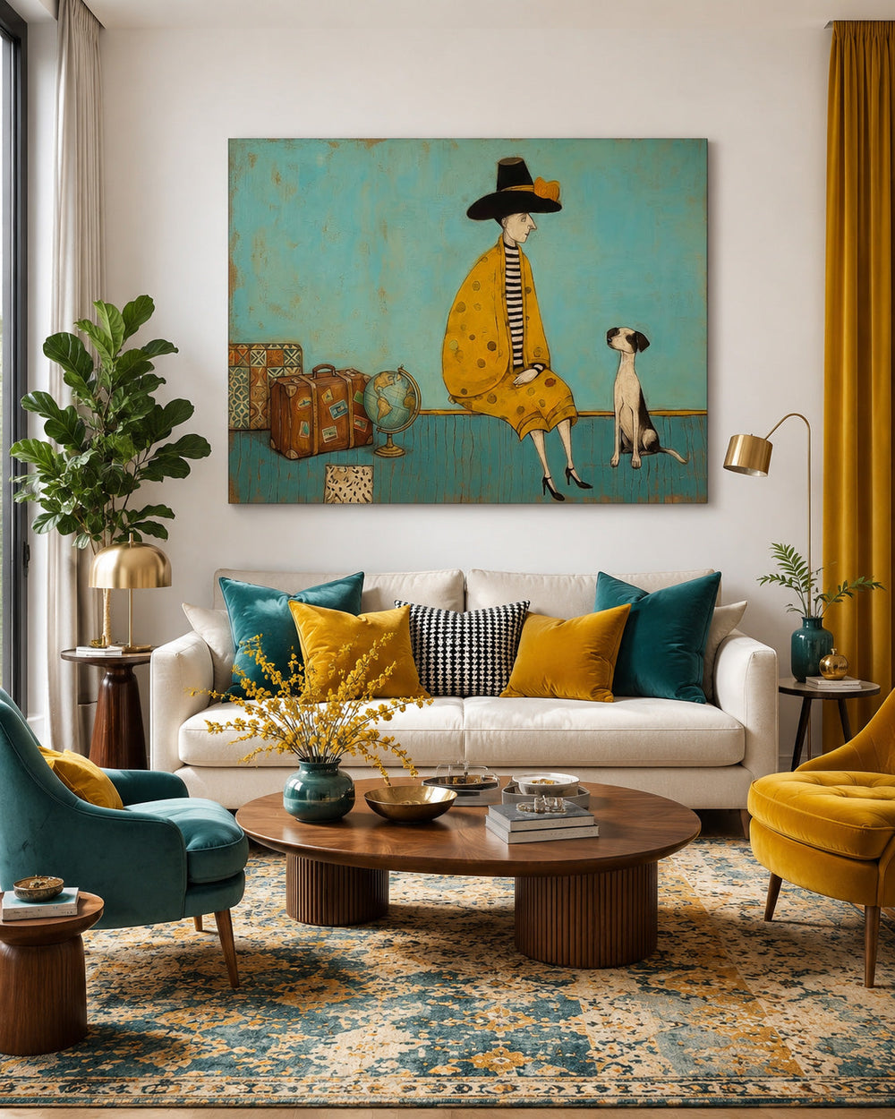 Stylish Woman And Dog Painting Unique Gift For Animal Lovers