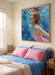 Underwater Woman Portrait Painting In Impressionist Style With Blue And Pink Tones