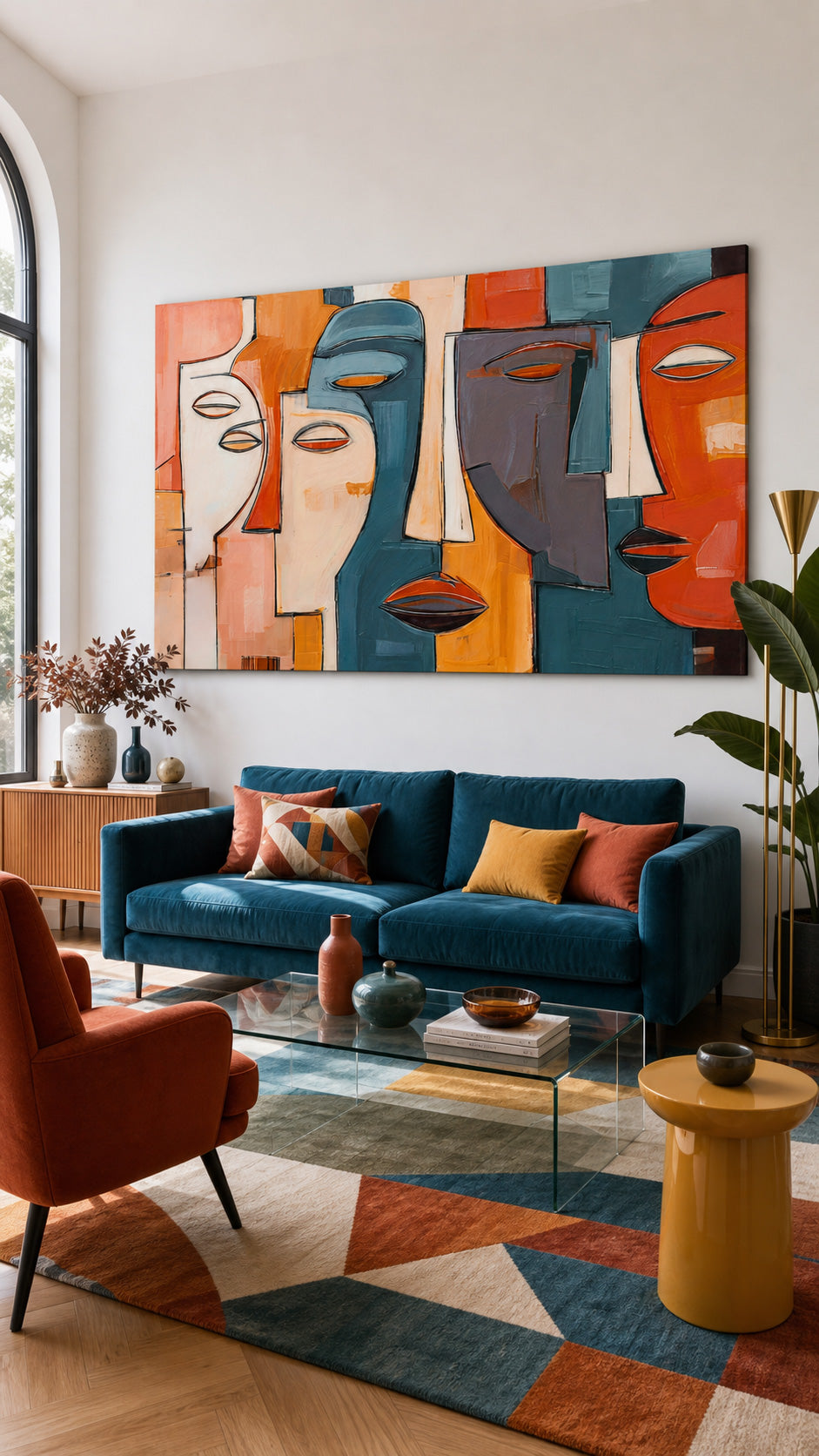 Colorful Geometric Face Art On Canvas For Contemporary Home And Office