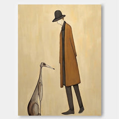 Modern Minimalist Painting Of Man With Dog For Living Room Decor