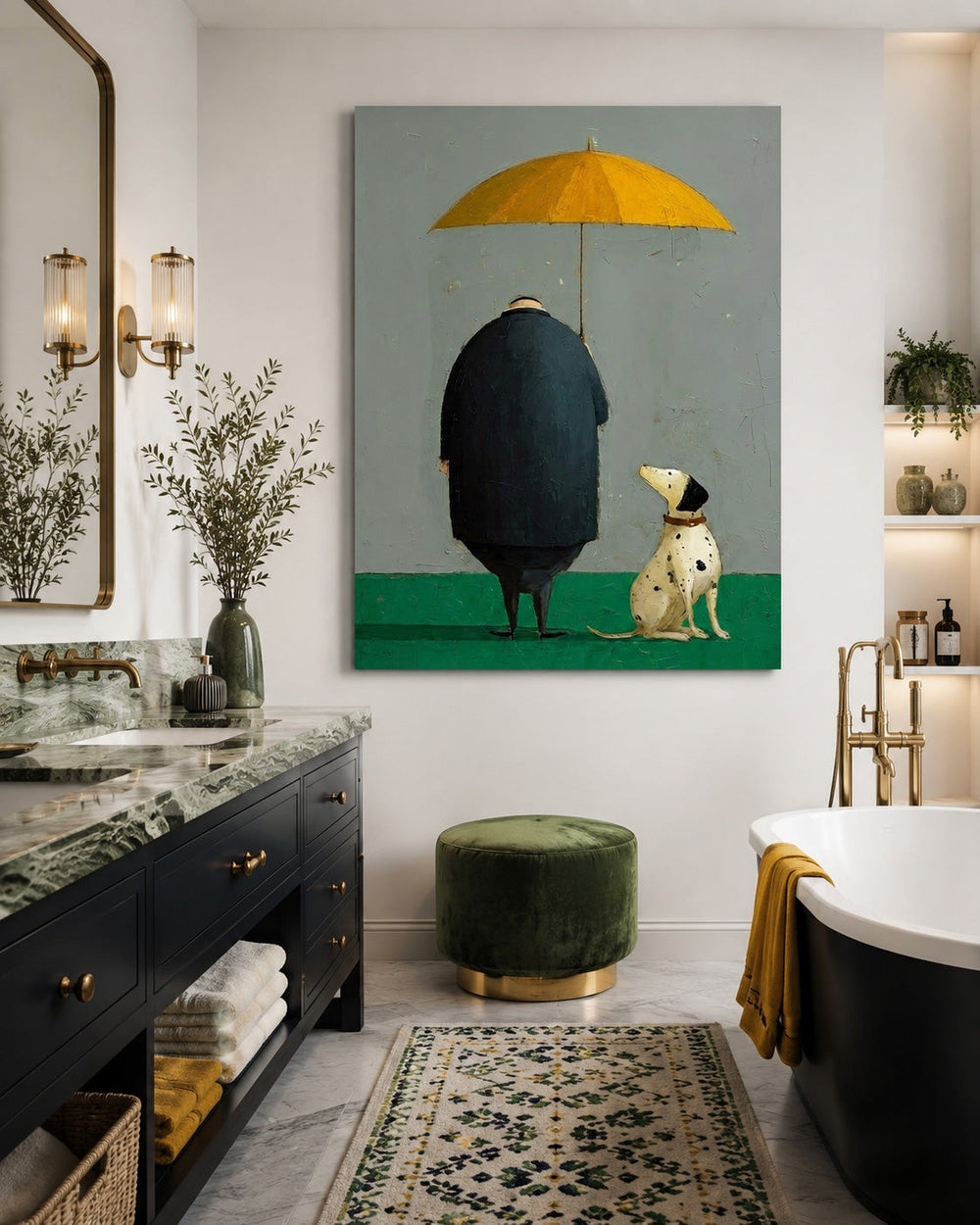 Unique Storytelling Wall Art Featuring Loyal Dog And Owner In Rain