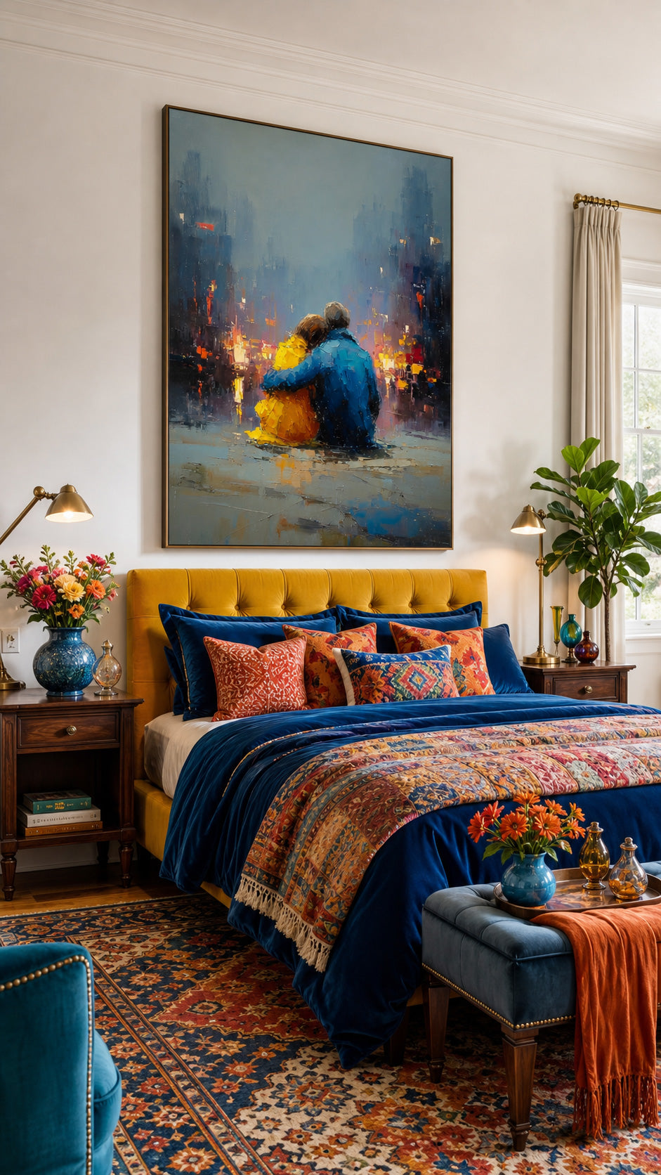 Romantic Couple Painting City View Modern Oil Art For Living Room Decor