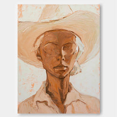 Original Oil Painting Of Woman In Hat With Expressive Texture For Entryway And Hallway