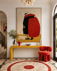 Whimsical Couple Embrace Red Black Abstract Square Canvas Art For Living Room