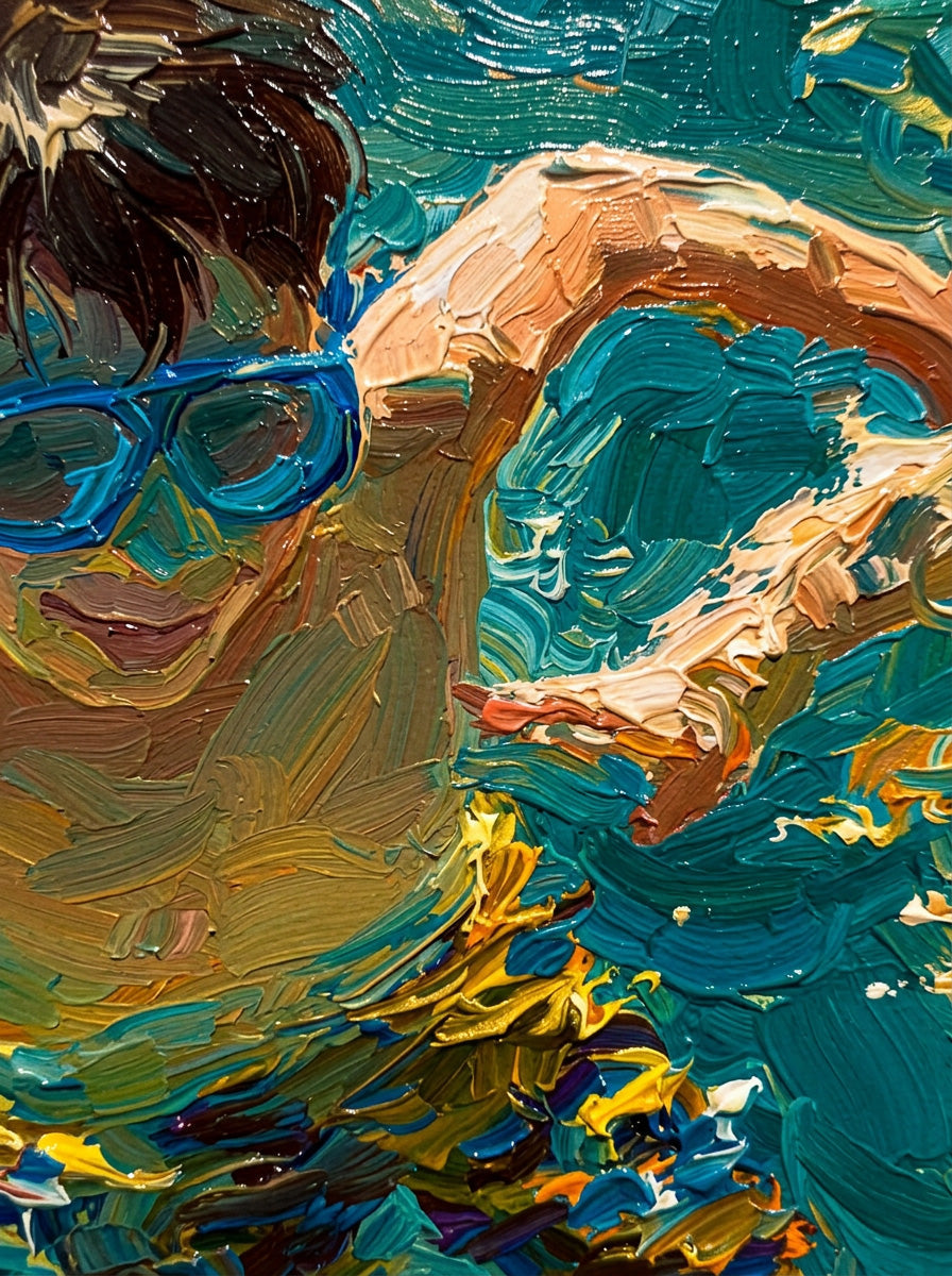 Vibrant Kids Swimming Oil Painting For Modern Family Living Room Decor