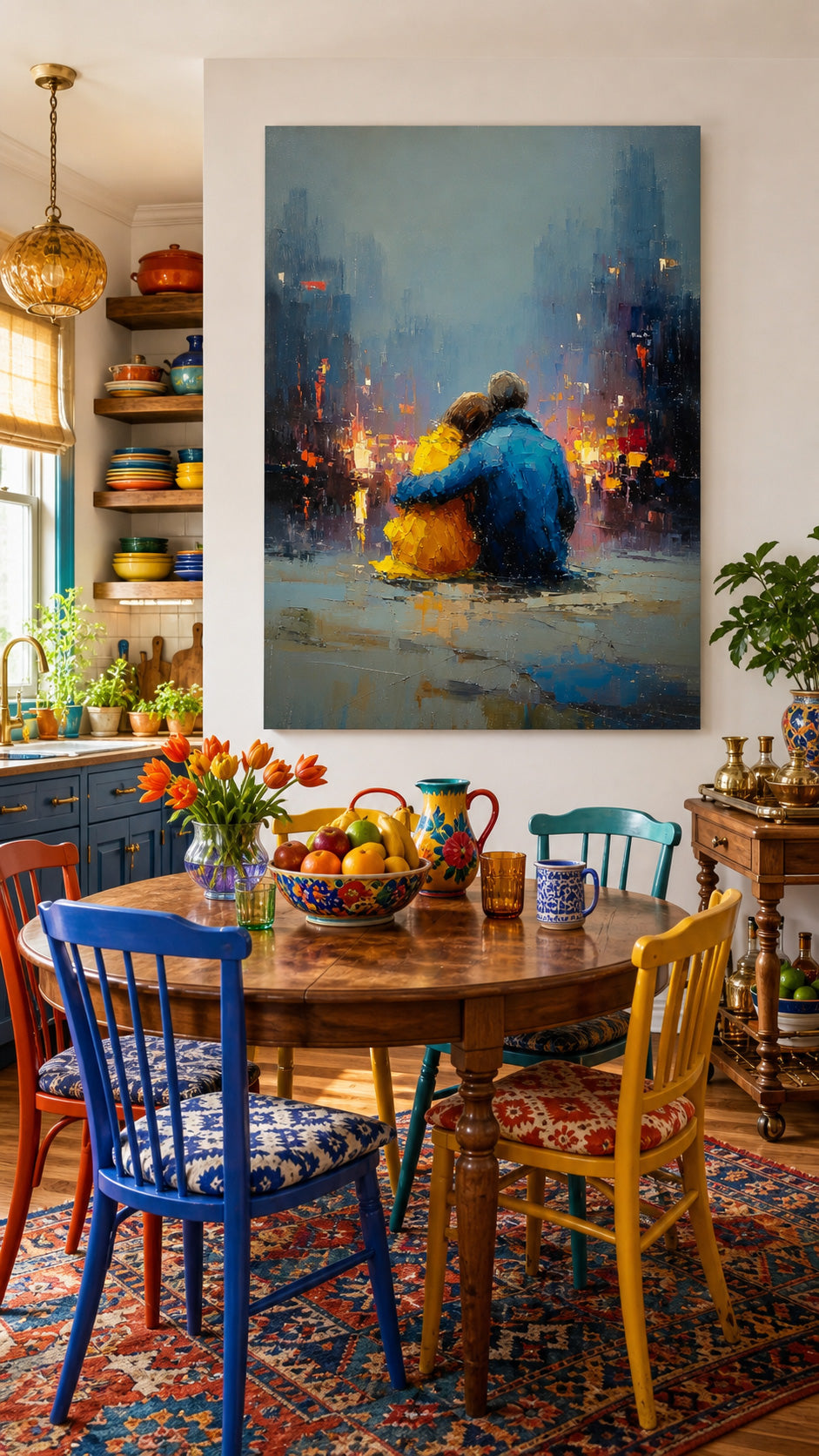 Romantic Couple Painting City View Modern Oil Art For Living Room Decor