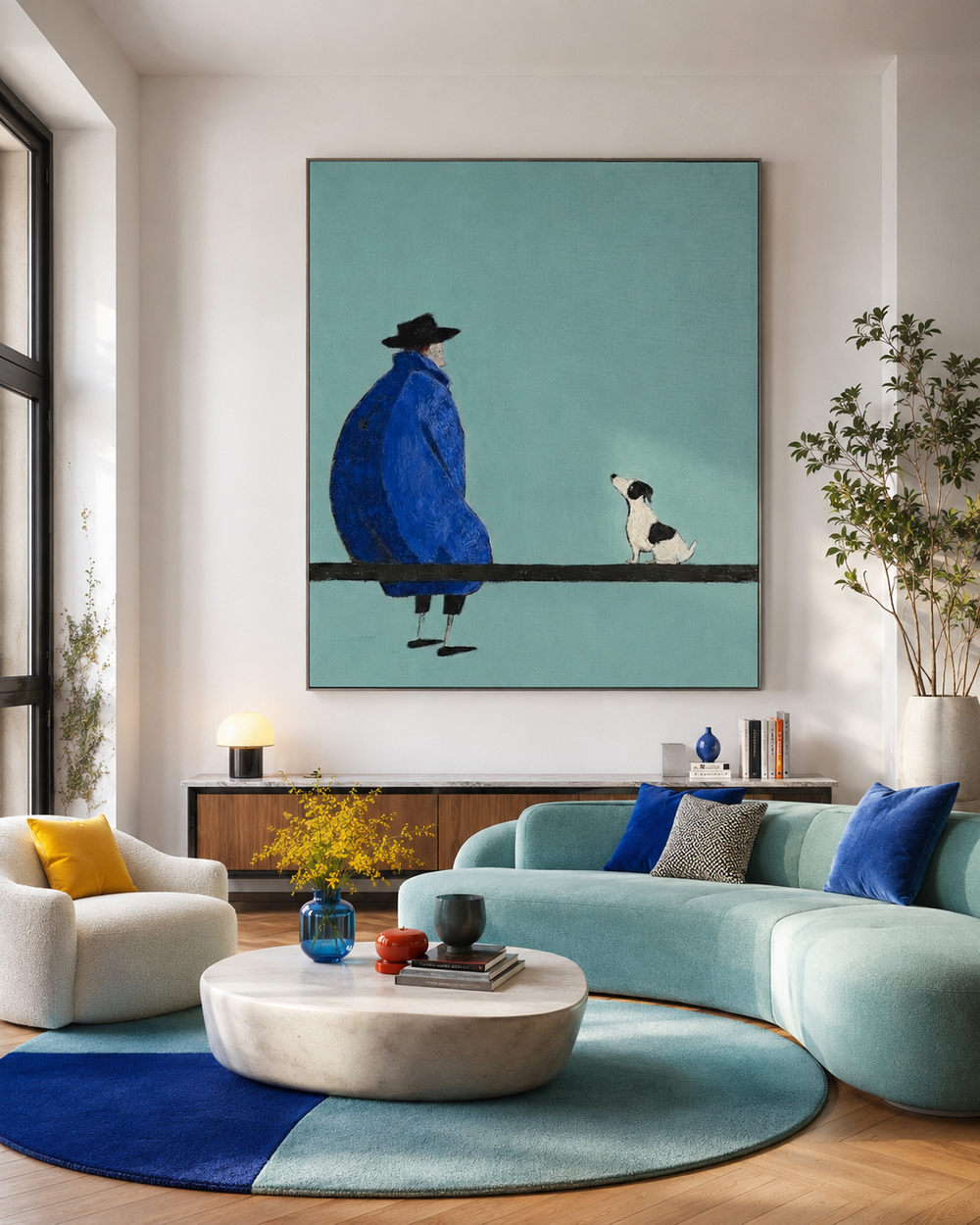 Unique Teal And Blue Wall Art For Living Room And Lounge With Retro Minimalist Feel