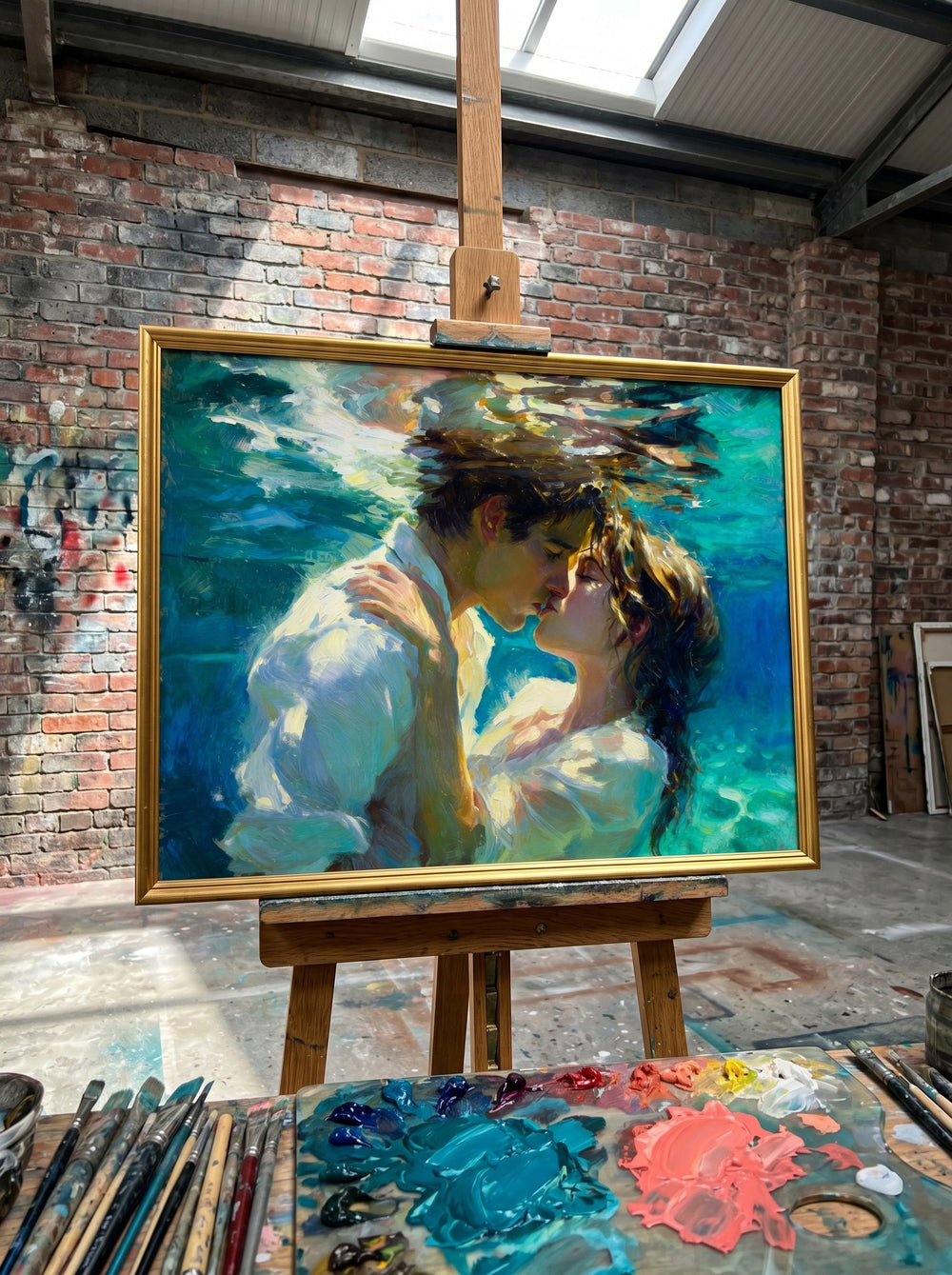 Romantic Underwater Couple Painting Original Oil Art For Master Bedroom Decor