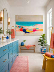 Hand Painted Ocean Art With Colorful Stones And Calm Blue Water For Home