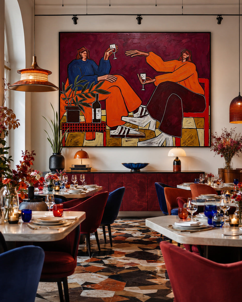 Modern Friends Portrait Painting With Wine For Living Room Wall Art Decor