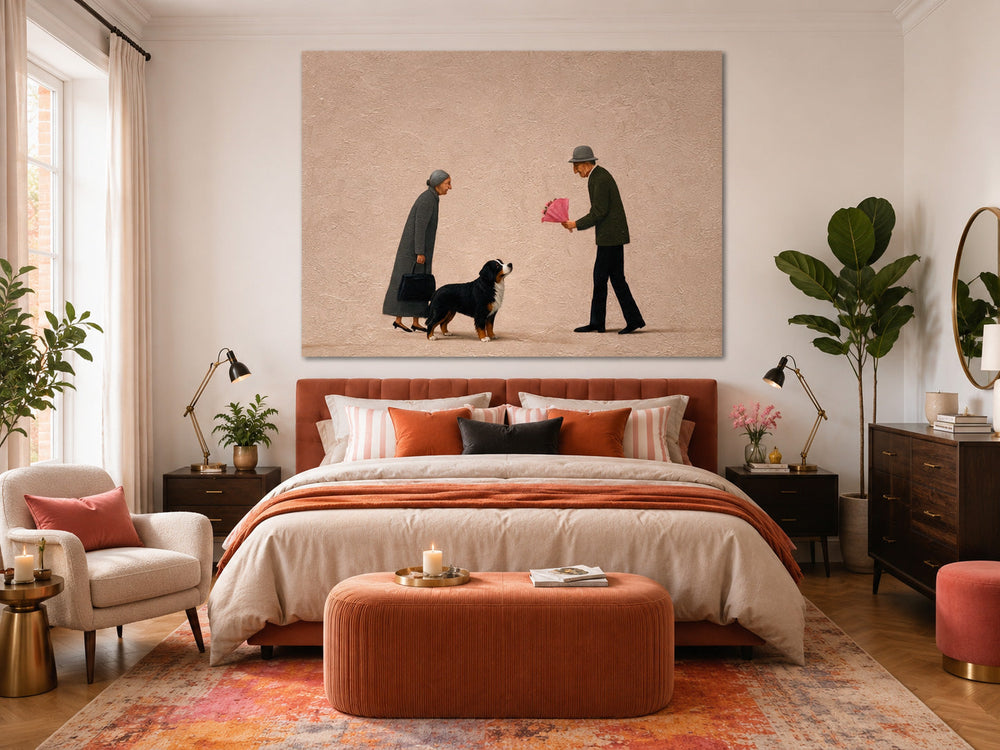 Romantic Anniversary Gift Artwork Senior Couple And Pet Original Oil Painting