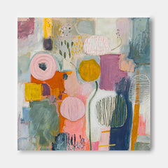 Original Hand Painted Abstract Art On Linen Canvas With Expressive Texture And Whimsical Design For Home Office