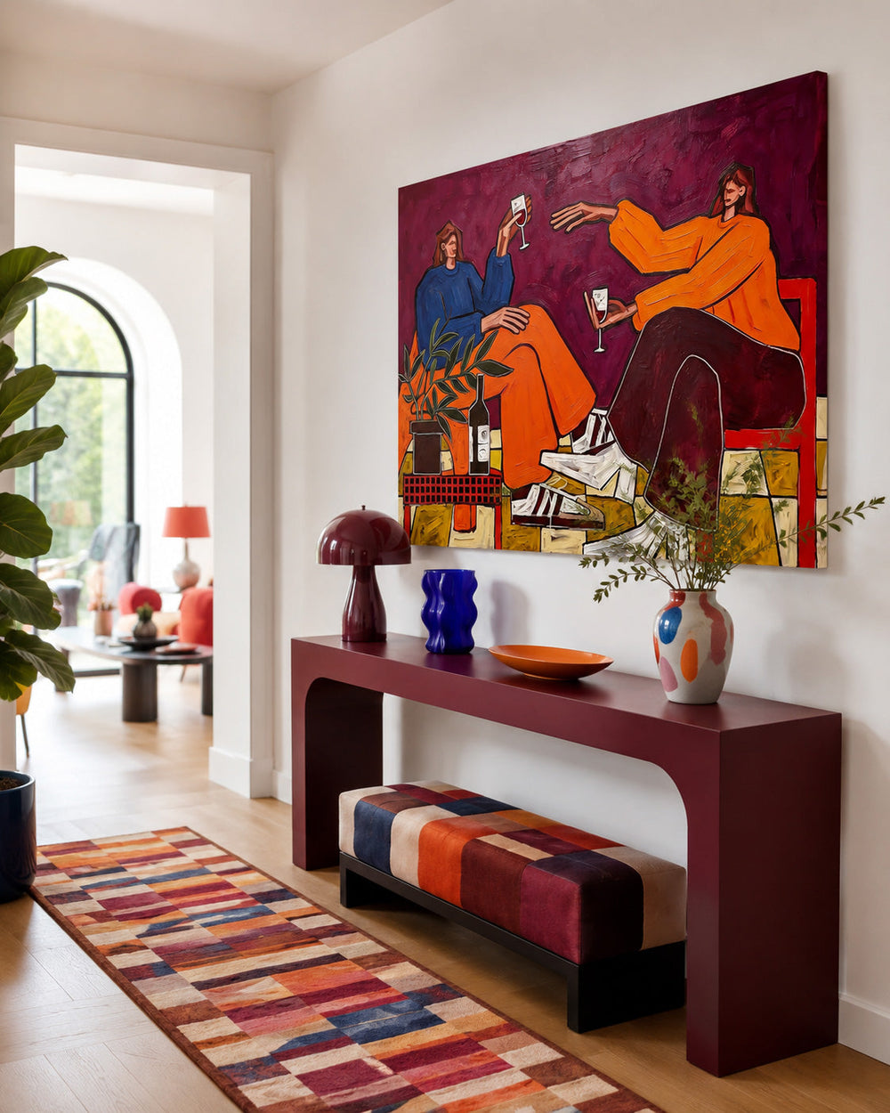 Modern Friends Portrait Painting With Wine For Living Room Wall Art Decor