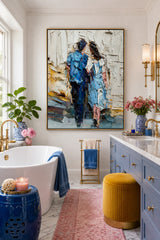 Romantic Couple Artwork Hand Painted Canvas Print Ideal Anniversary Gift For Him And Her