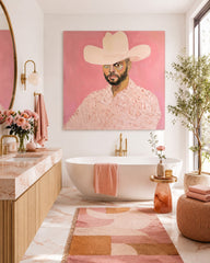 Modern Cowboy Portrait Painting On Canvas With Pink Background For Living Room Decor
