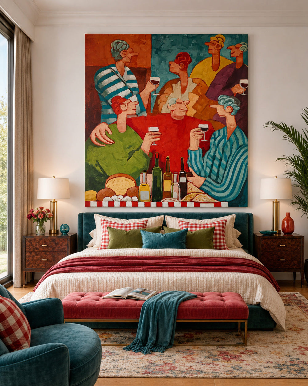 Vibrant People Painting Of Festive Dinner Party For Dining Room Wall Decor