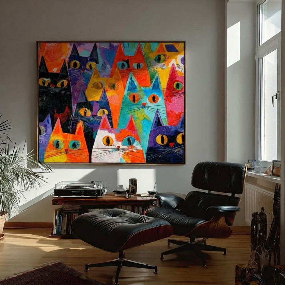 Modern Expressionist Cat Painting With Rich Texture And Bold Colors For Wall Art