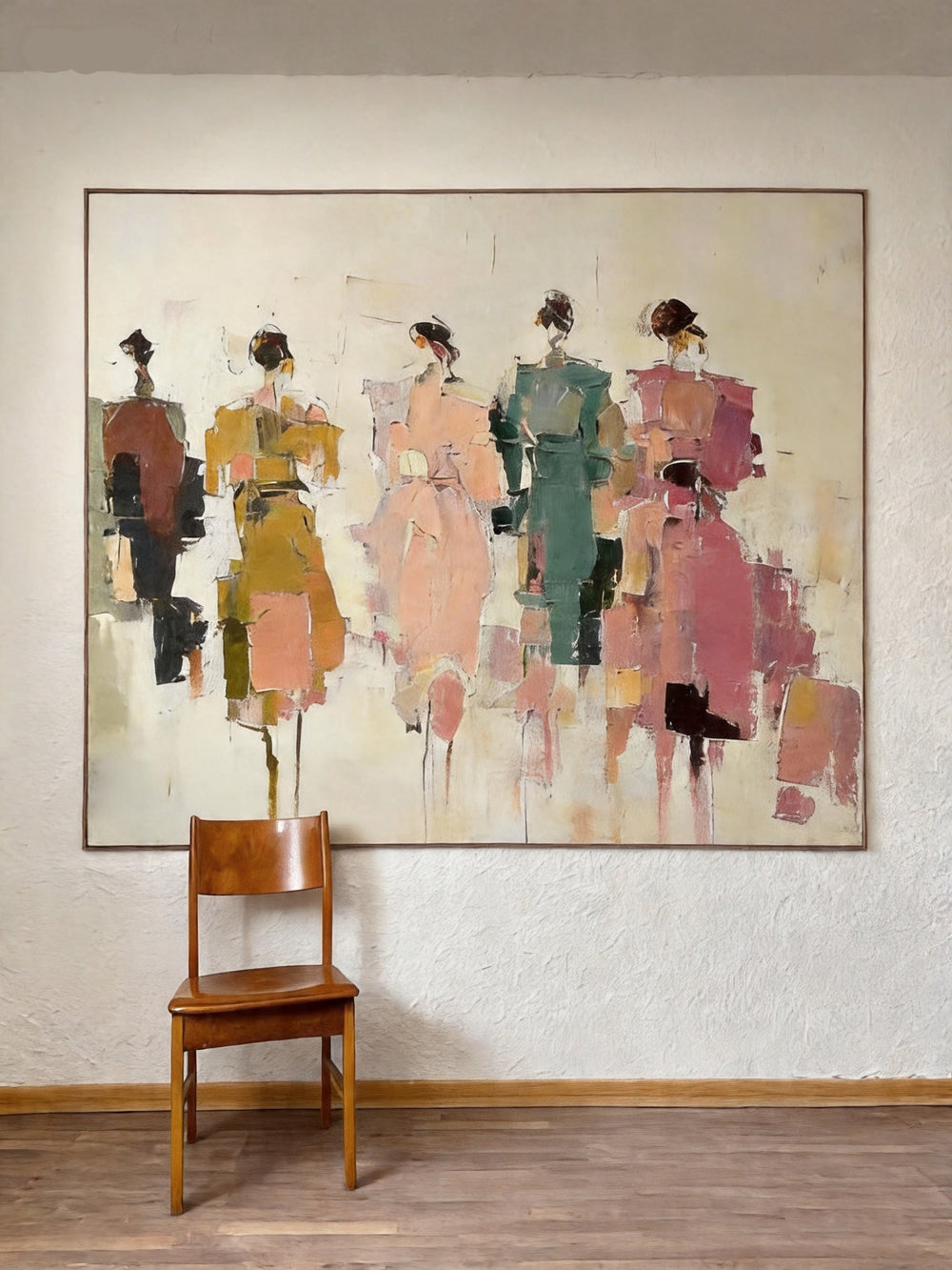 Abstract People Painting With Textured Brushwork For Modern Living Room Decor