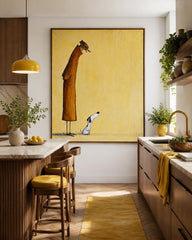 Modern Minimalist Figure Painting With Dog Beige Abstract Canvas Art Print