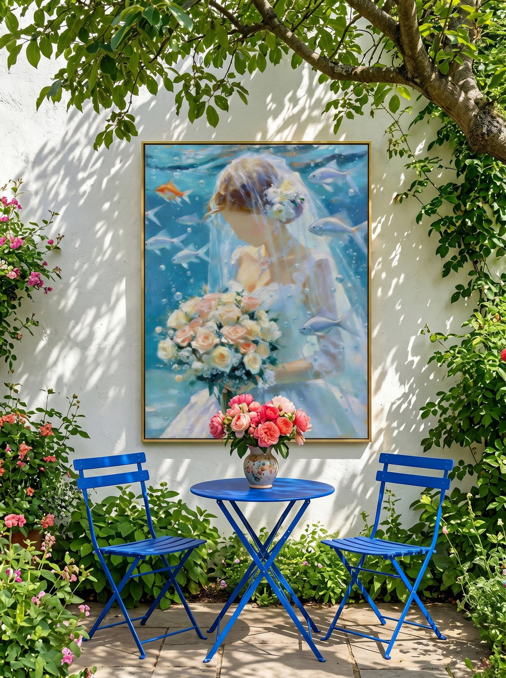 Unique Square Canvas Art Of Bride Underwater With Bouquet For Living Room Wall