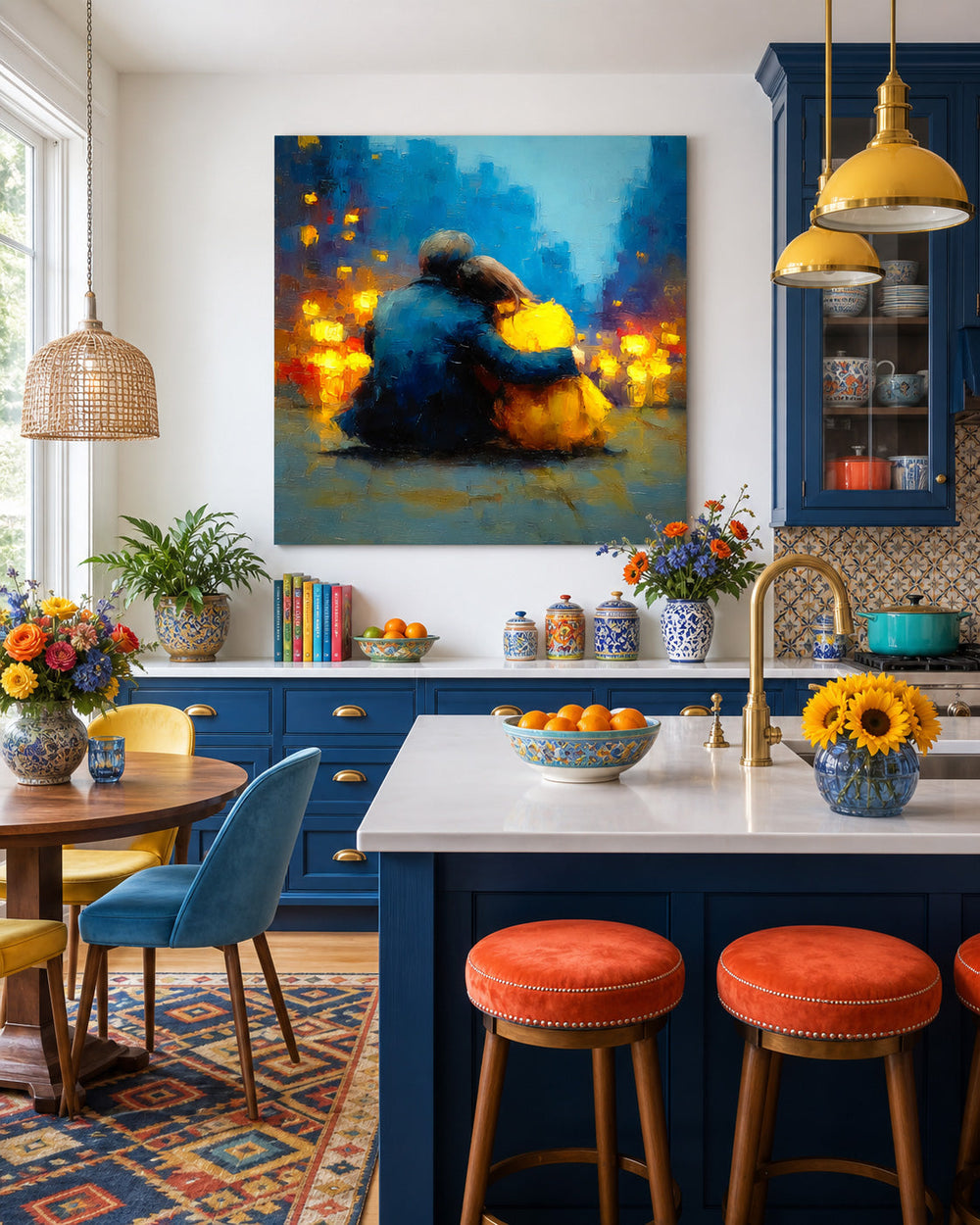 Expressive Oil Painting Of Lovers In City With Rich Texture And Bold Colors