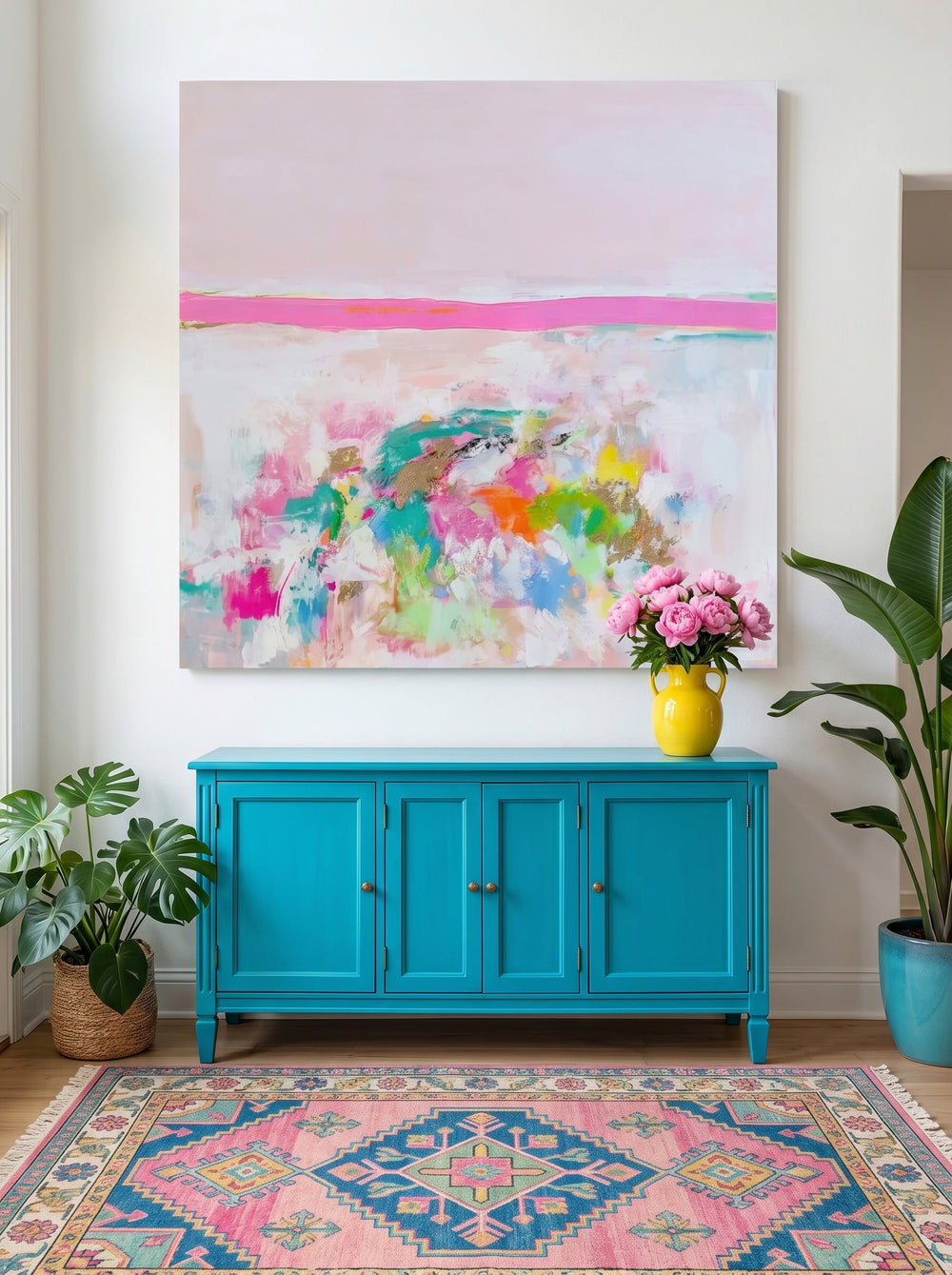 Square Abstract Ocean Art With Expressive Brushstrokes For Lounge Walls