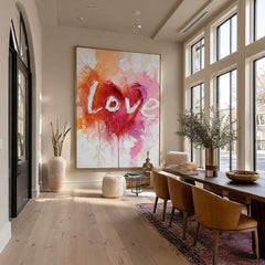 Pink And Red Abstract Love Painting With Textured Brushstrokes For Romantic Bedroom Decor