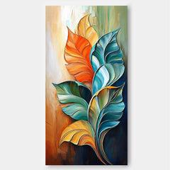 Original Leaf Wall Art Large Colorful Leaves Painting Vibrant Botanical Painting Wall Art Home Decor