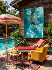 Summer Sports Swimming Scene Original Painting For Beach House Interior